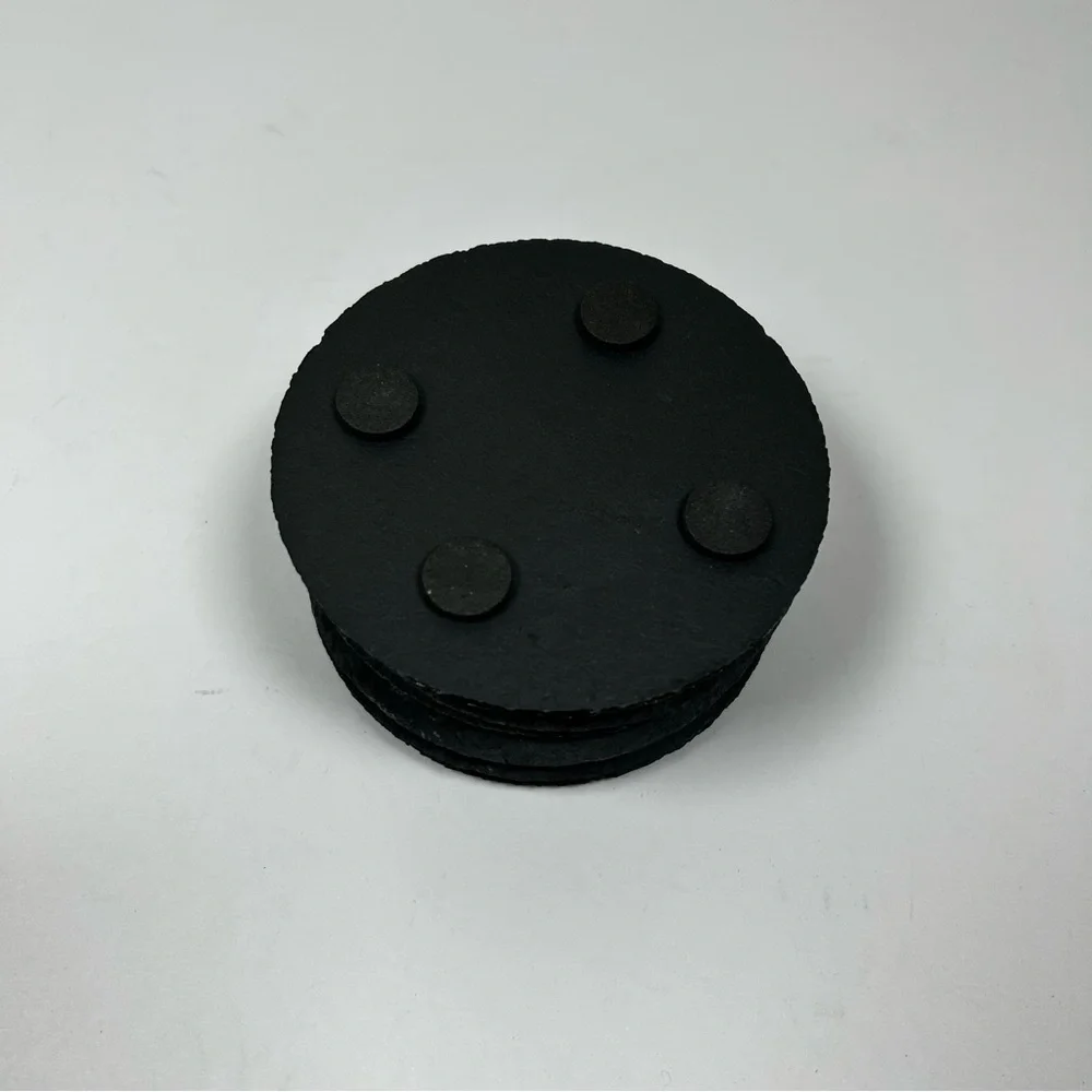 4 Inch Black Stone/Slate Coasters round Drink Coasters Set Of 7